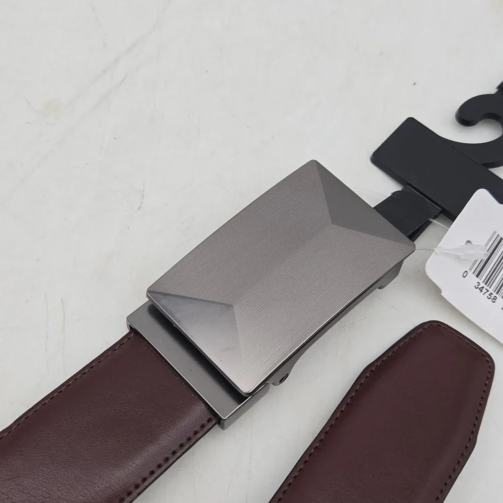 Structure Belt Brown Faux Leather Mens 32 Nickel Gunmetal Buckle‎ New